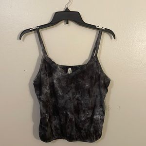 Large Mudd Greyish Black Cropped and Cinched Tie Dyed Tank Top